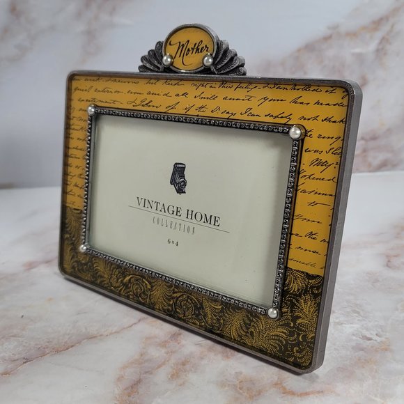 Vintage Home Collection Mother Yellow Metal Glass Ornate Picture Frame - Picture 3 of 5